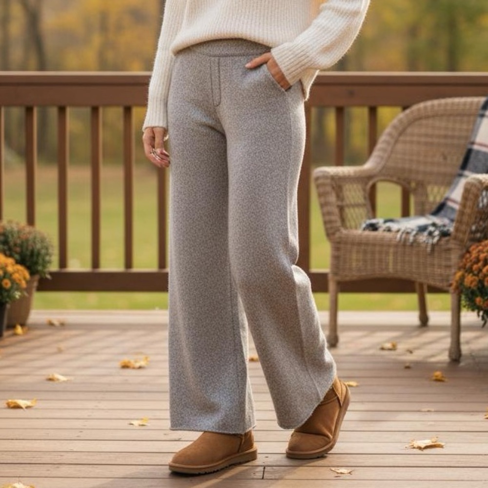 Zara women’s cozy lounge wool blend wide leg pants casual Sz Large beige